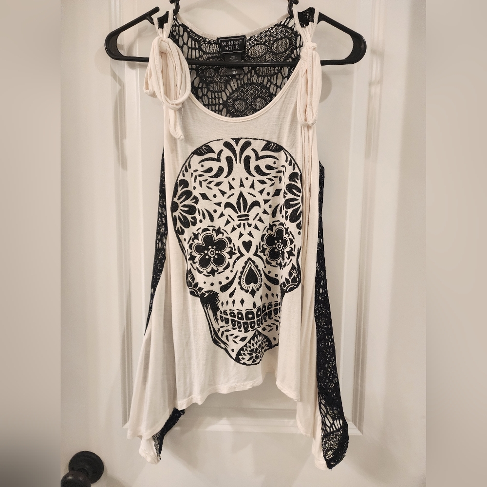 Midnight Hour Sugar Skull Glitter and Lace Tank
